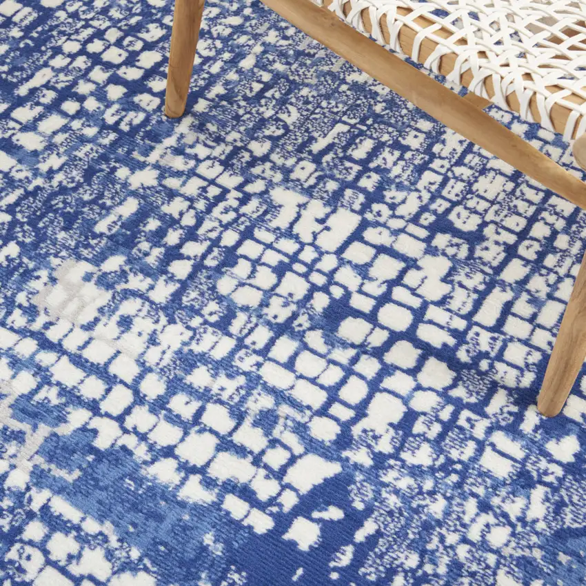Ivory And Blue Geometric Area Rug Photo 6