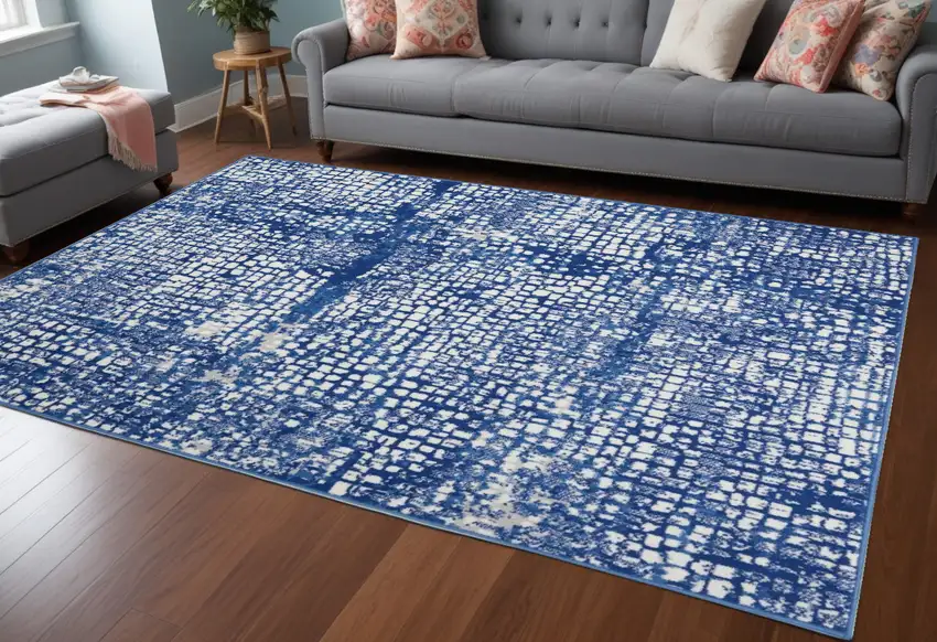 Blue And Ivory Abstract Dhurrie Area Rug Photo 1