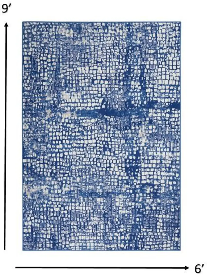 Ivory and Navy Abstract Grids Area Rug Photo 1