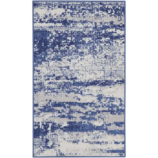 Ivory and Navy Blue Abstract Area Rug Photo 2