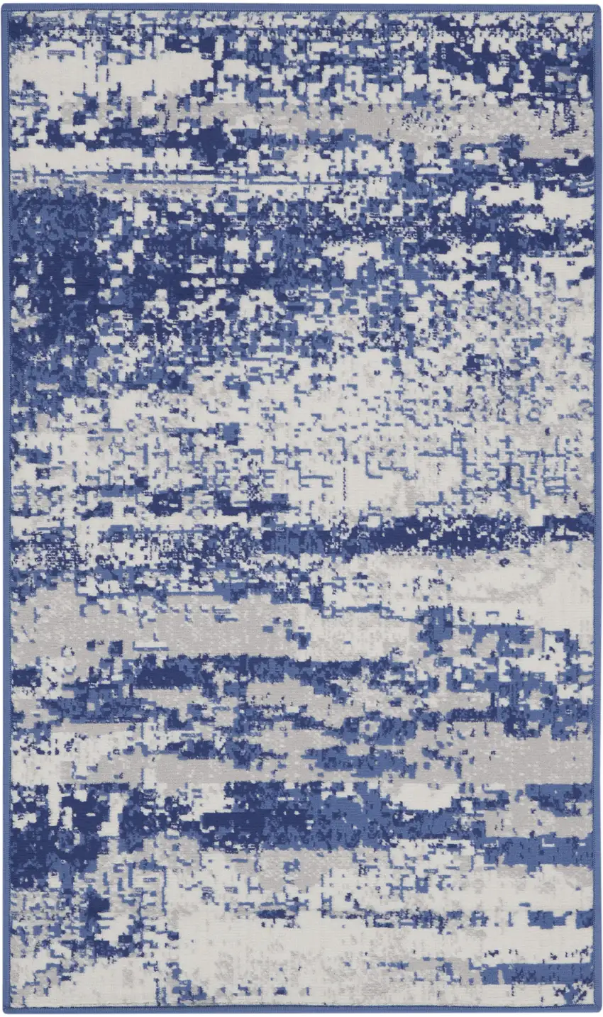 Ivory and Navy Blue Abstract Area Rug Photo 2