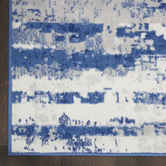 Ivory and Navy Blue Abstract Area Rug Photo 9