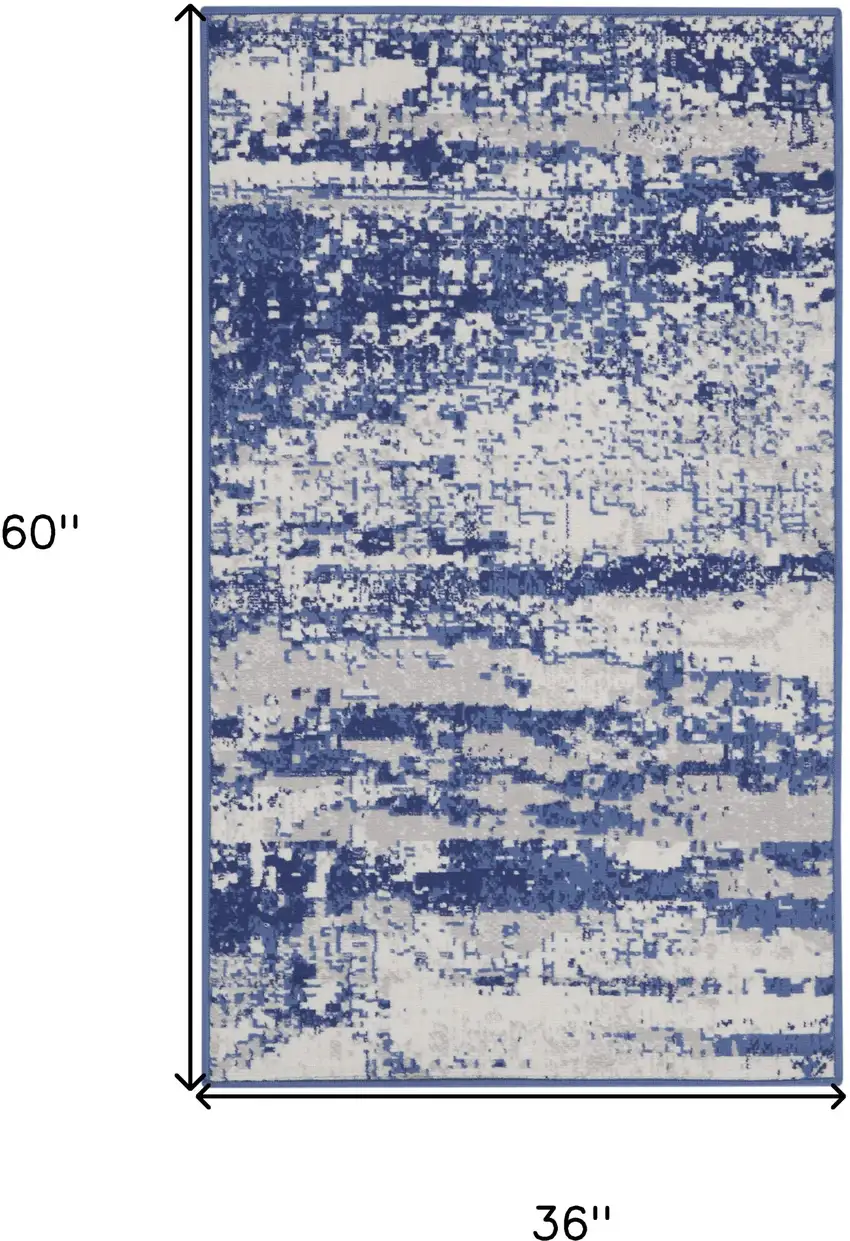 Ivory and Navy Blue Abstract Area Rug Photo 3