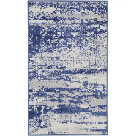 Ivory and Navy Blue Abstract Area Rug Photo 1