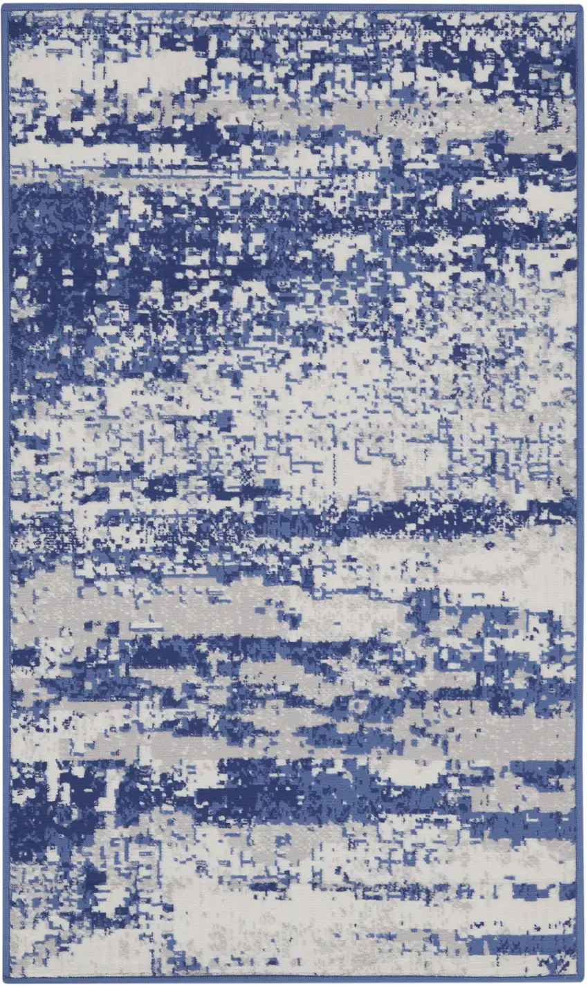 Ivory and Navy Blue Abstract Area Rug Photo 1