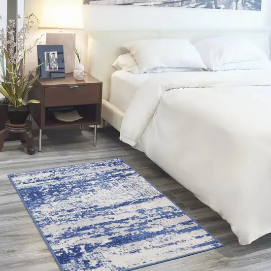 Ivory and Navy Blue Abstract Area Rug Photo 5
