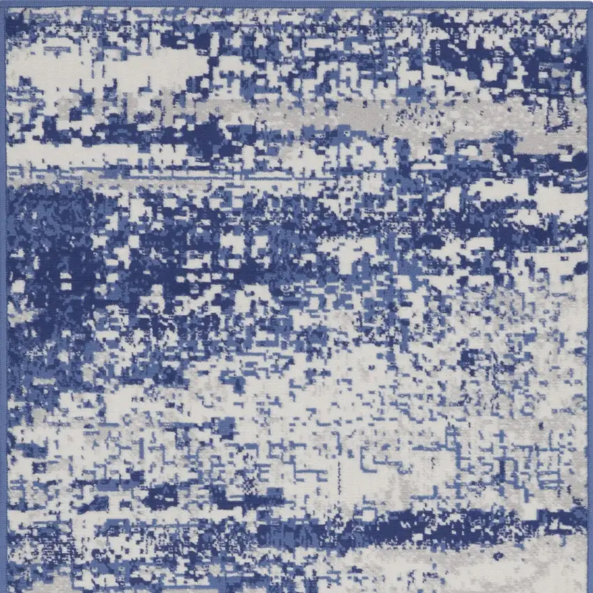 Ivory and Navy Blue Abstract Area Rug Photo 7