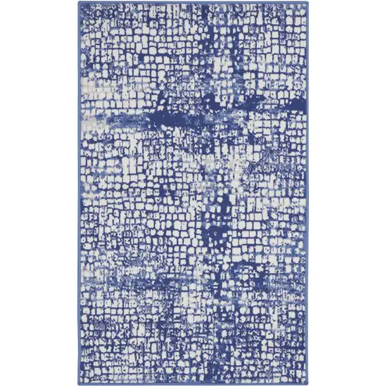 Ivory and Navy Blue Abstract Area Rug Photo 1