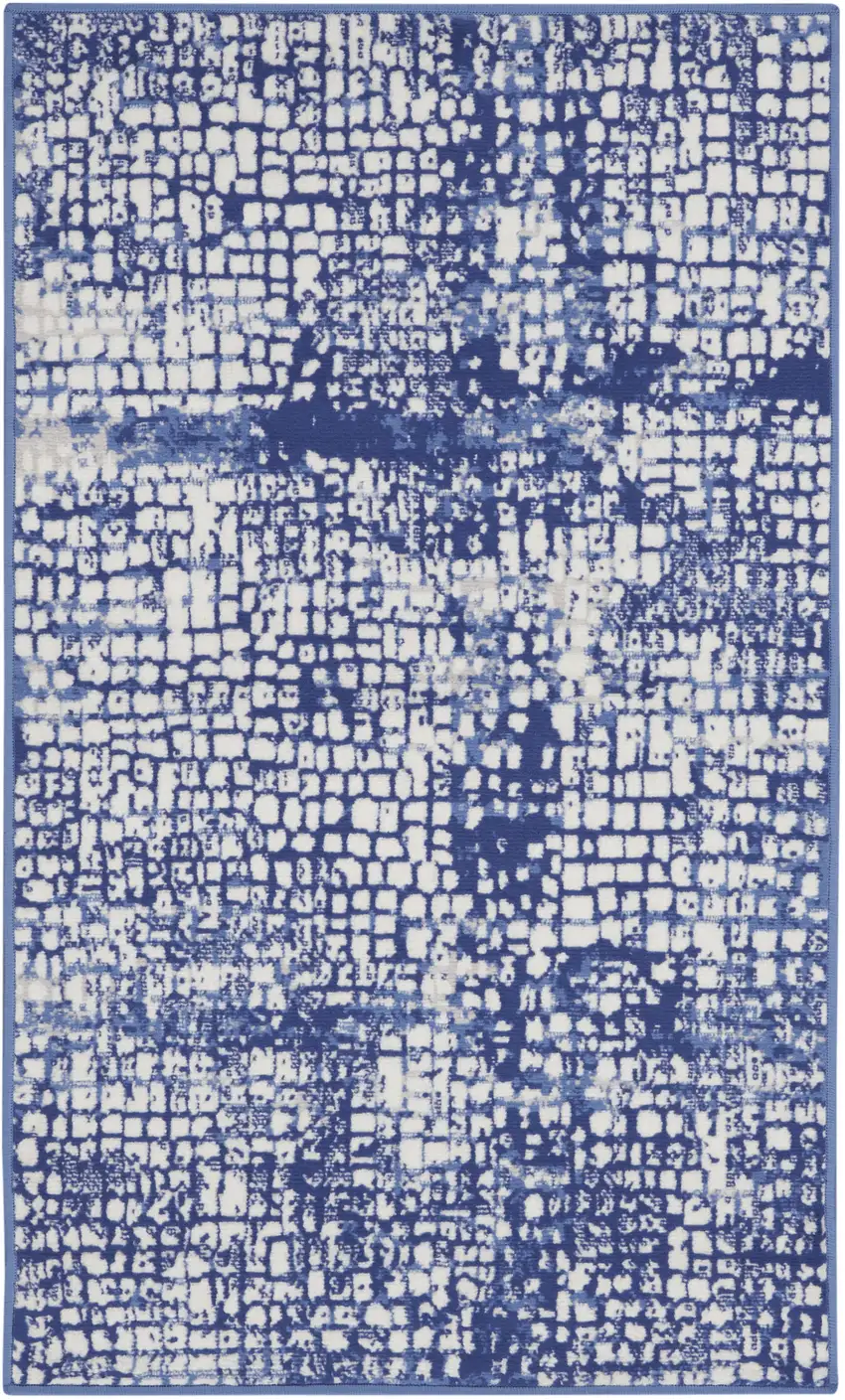 Ivory and Navy Blue Abstract Area Rug Photo 1