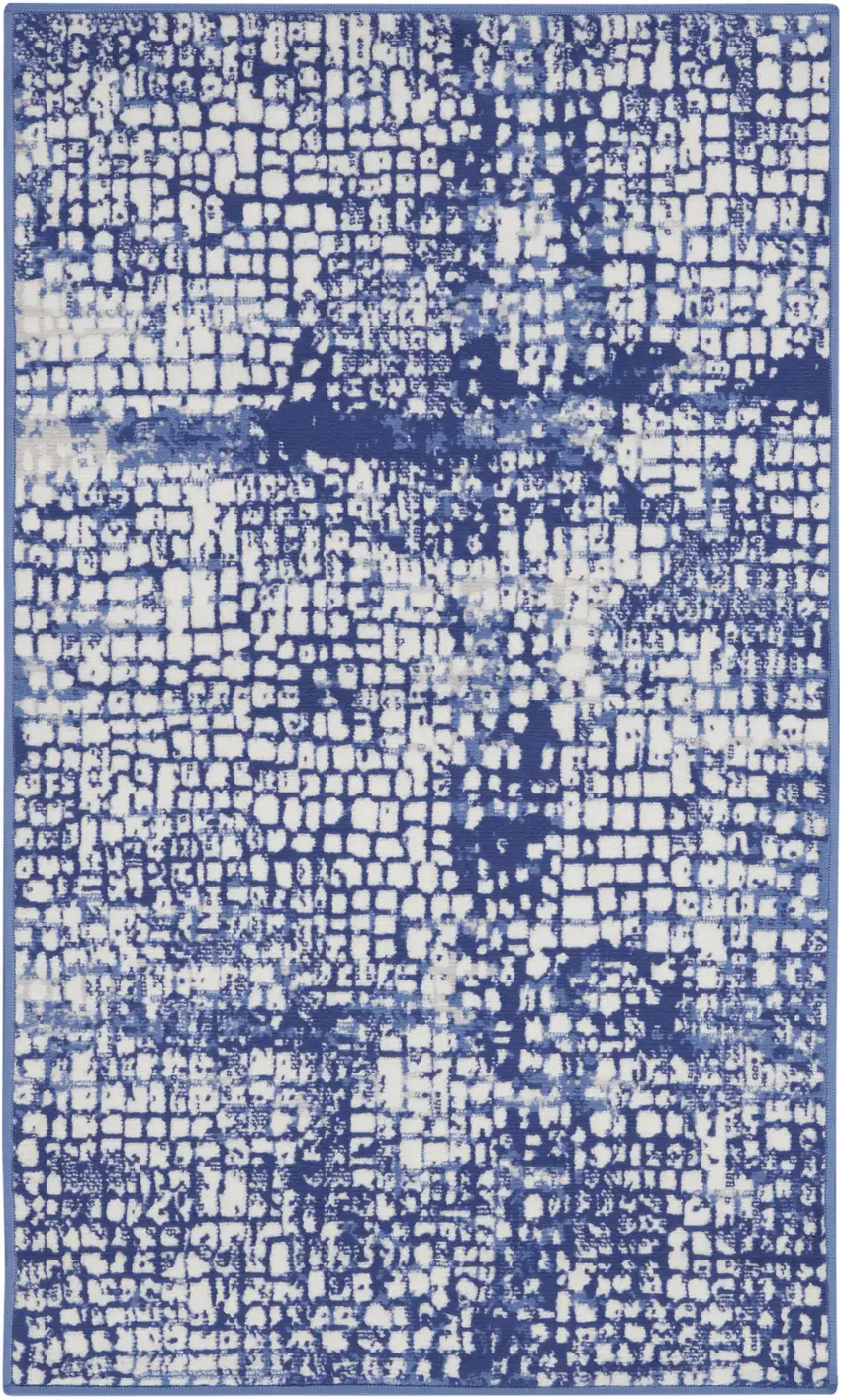 Ivory and Navy Blue Abstract Area Rug Photo 2