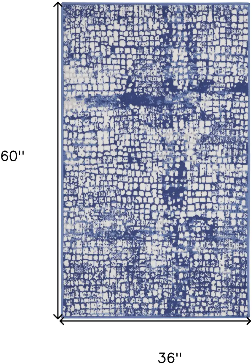 Ivory and Navy Blue Abstract Area Rug Photo 3