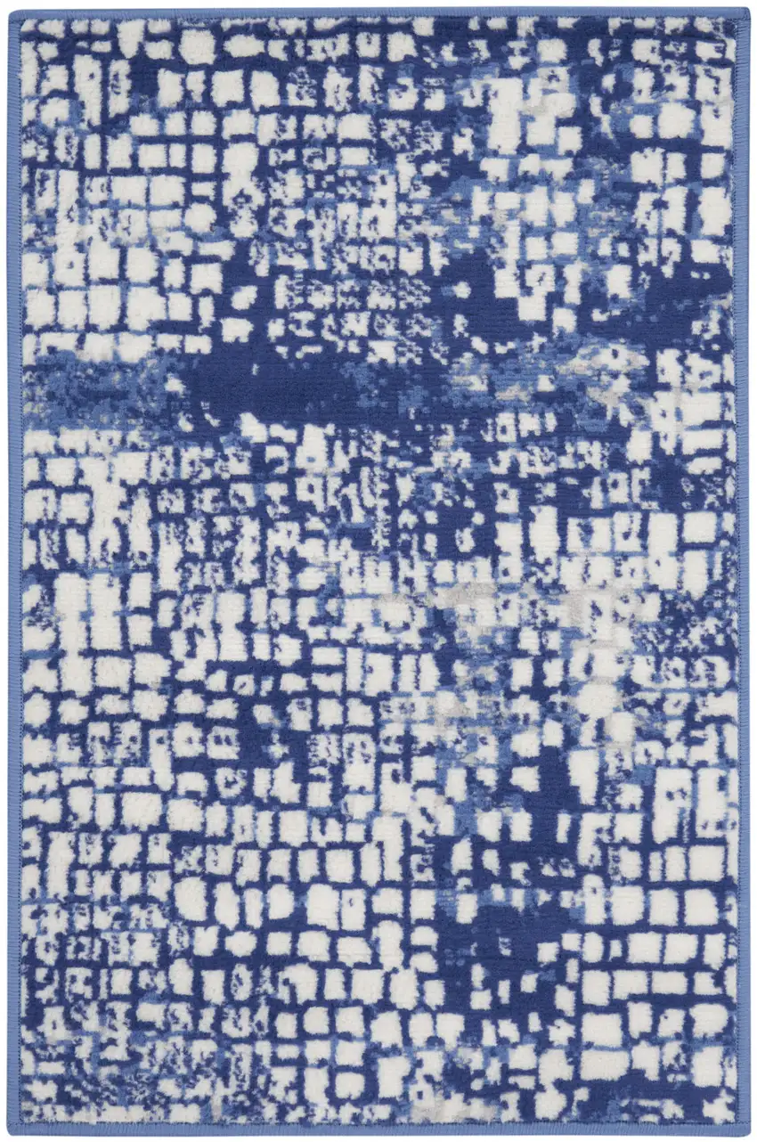Ivory and Navy Blue Abstract Area Rug Photo 5