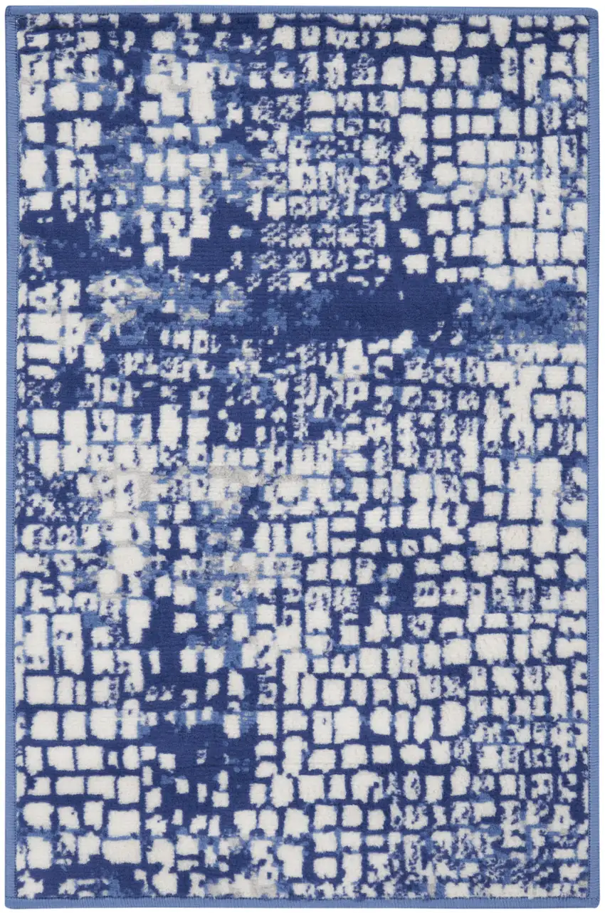 Ivory and Navy Blue Abstract Area Rug Photo 2