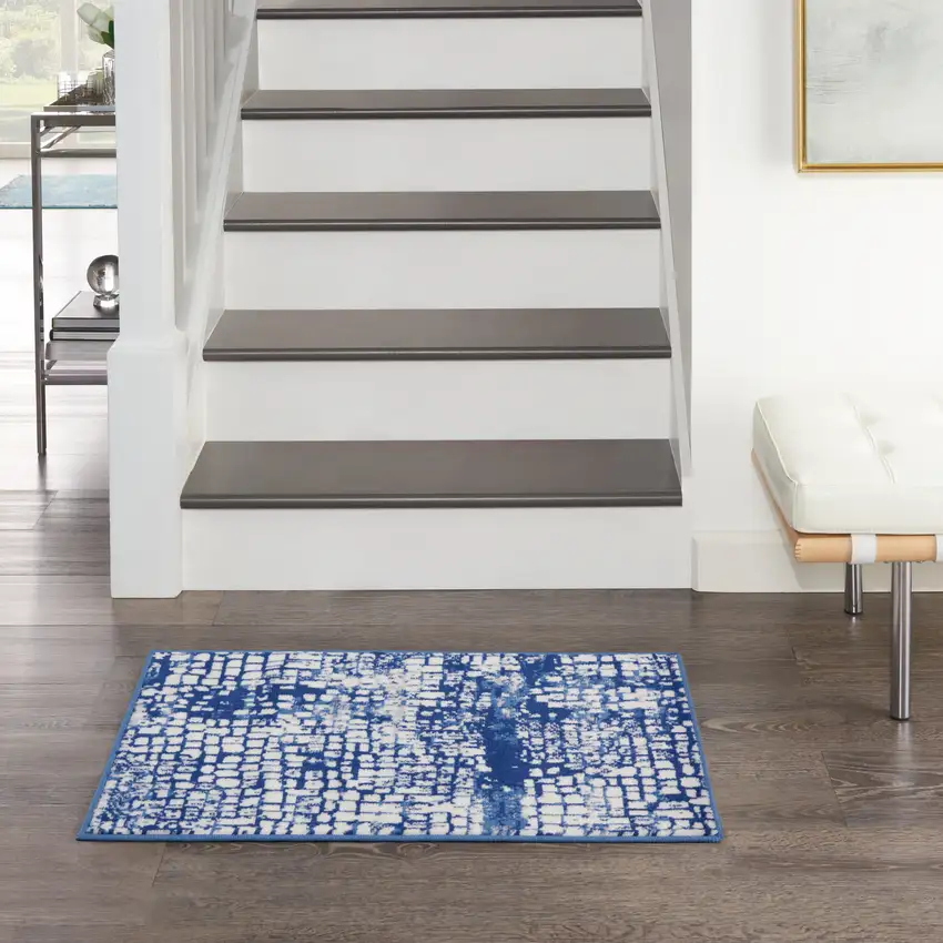 Ivory and Navy Blue Abstract Area Rug Photo 3