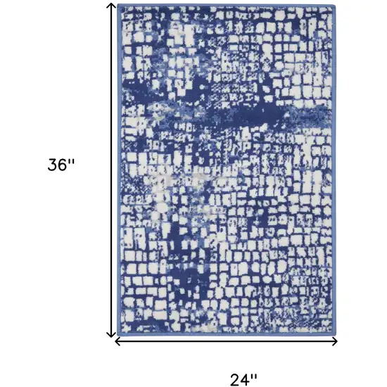 Ivory and Navy Blue Abstract Area Rug Photo 9