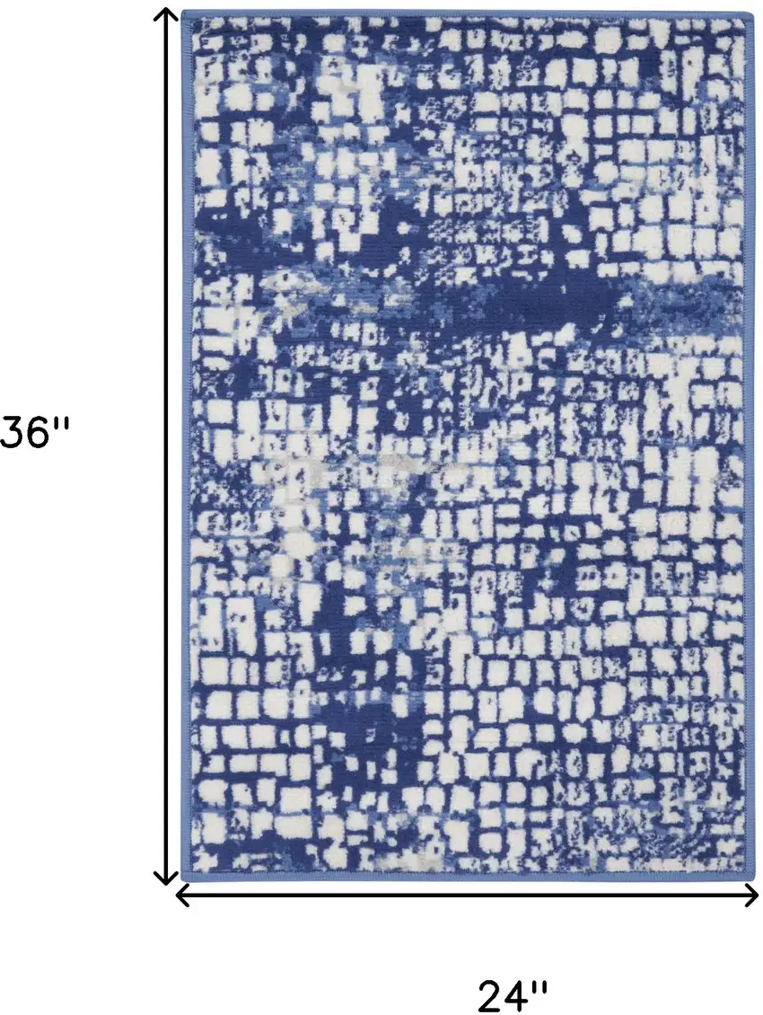 Ivory and Navy Blue Abstract Area Rug Photo 3