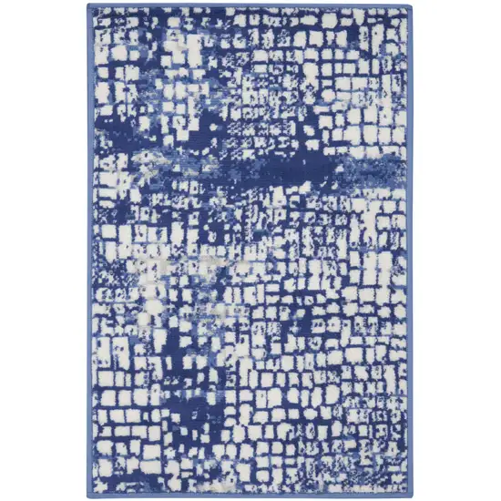 Ivory and Navy Blue Abstract Area Rug Photo 1