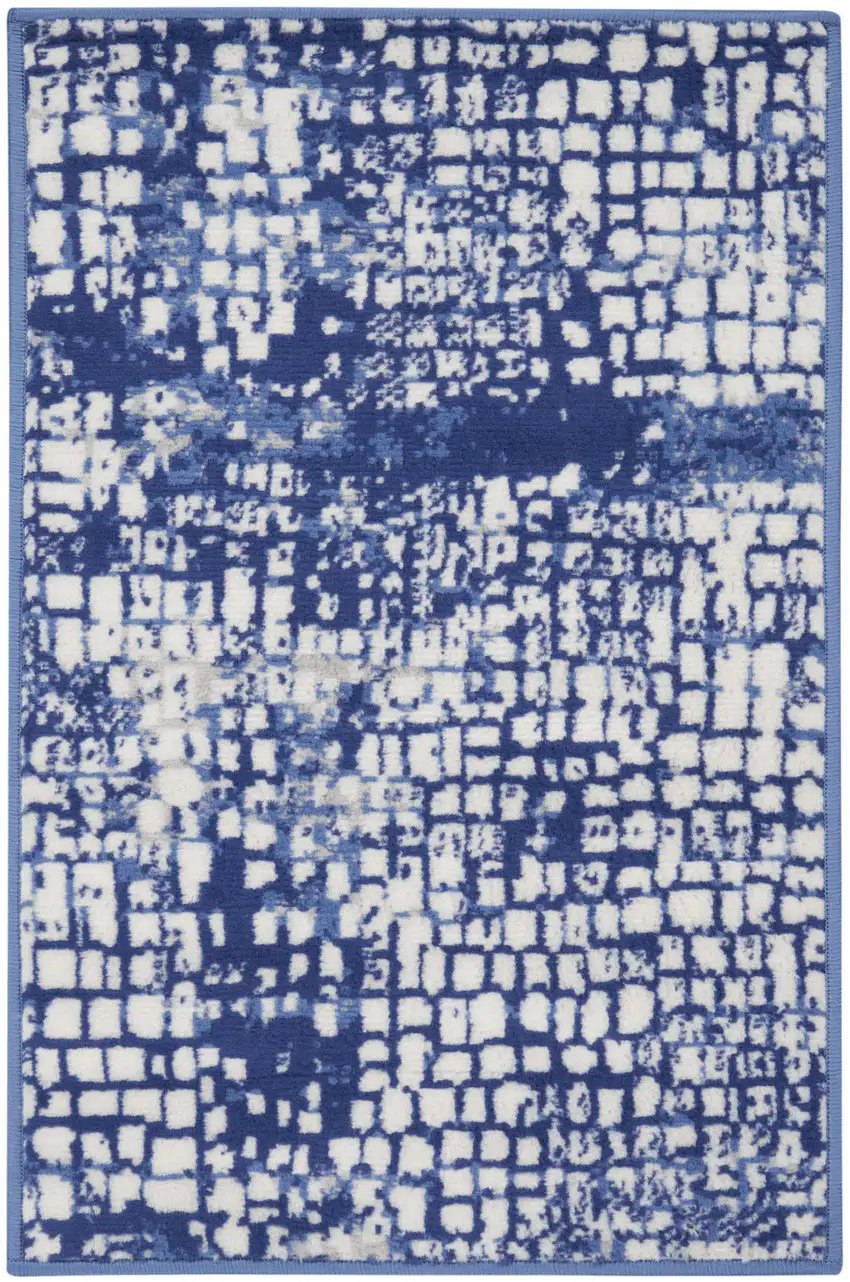 Ivory and Navy Blue Abstract Area Rug Photo 1