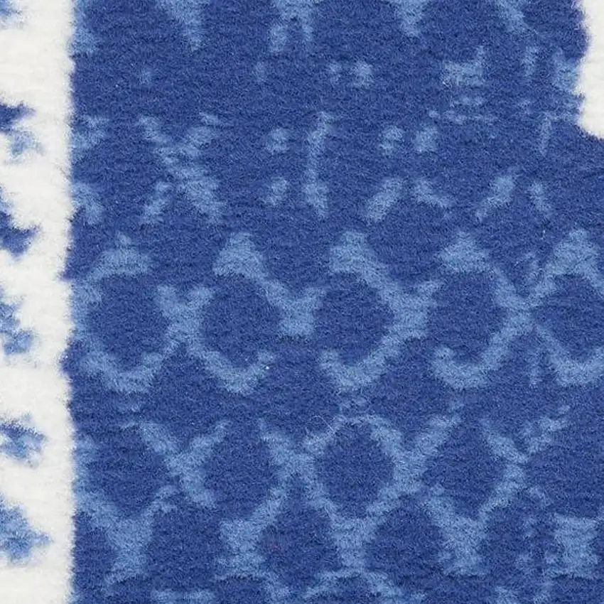 Ivory and Navy Blue Abstract Distressed Non Skid Area Rug Photo 3