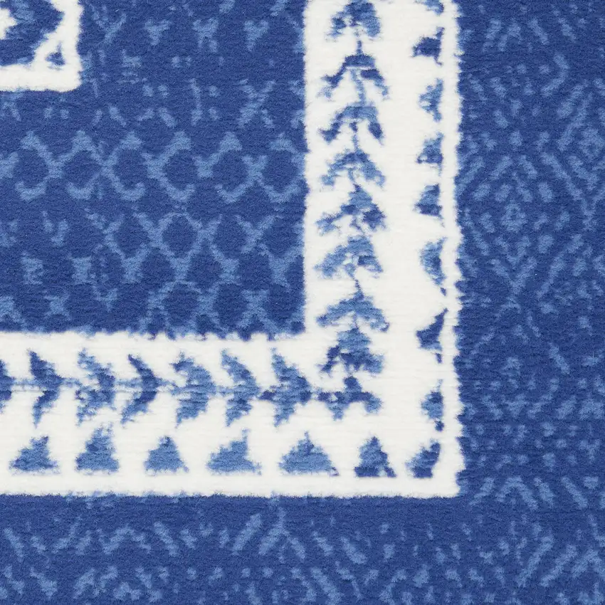 Ivory and Navy Blue Abstract Distressed Non Skid Area Rug Photo 6