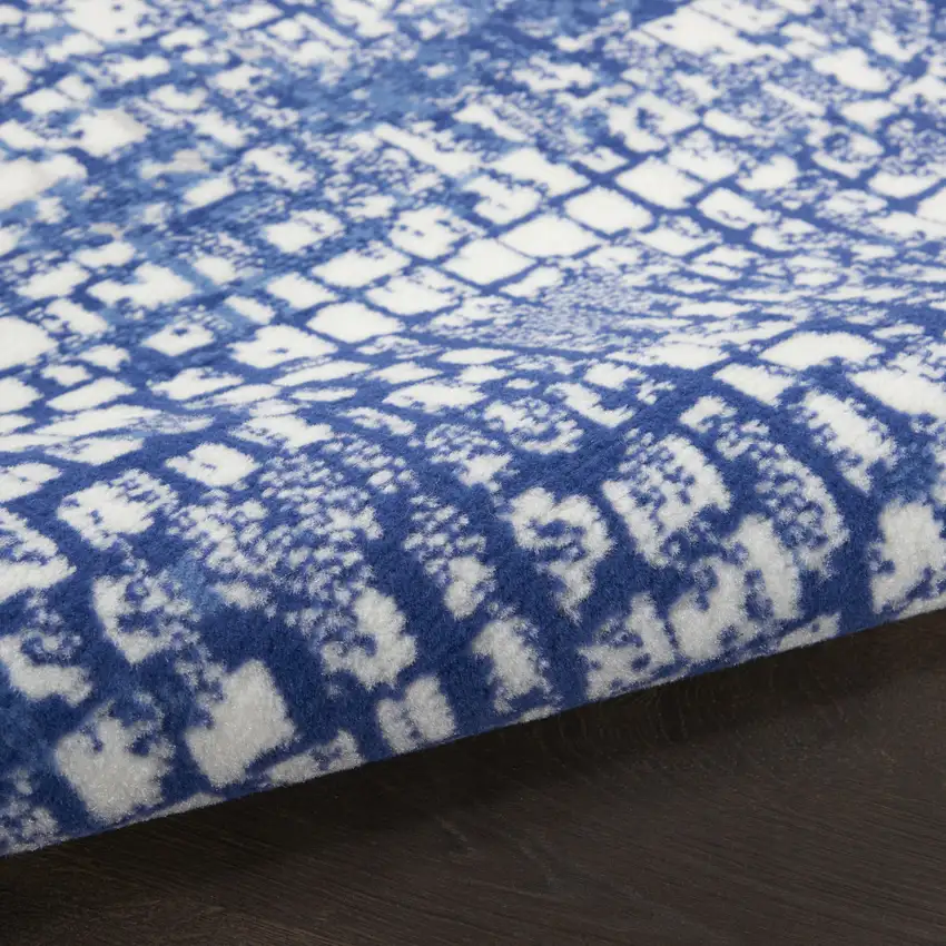 Ivory and Navy Blue Abstract Distressed Non Skid Area Rug Photo 7