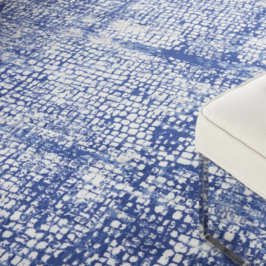 Ivory and Navy Blue Abstract Distressed Non Skid Area Rug Photo 9