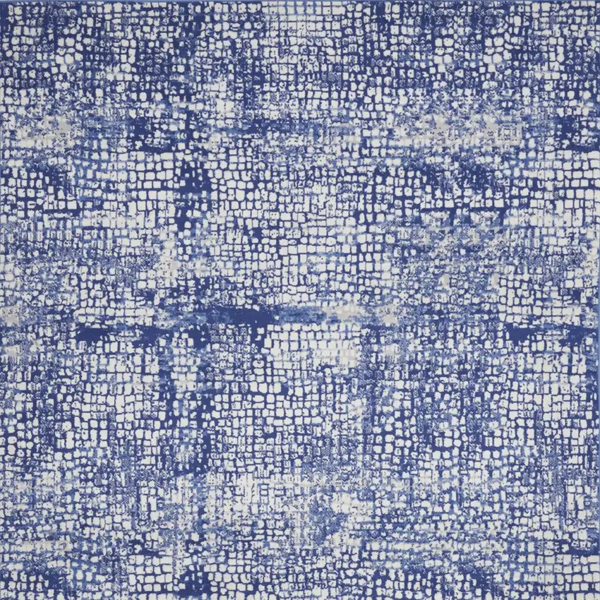 Ivory and Navy Blue Abstract Distressed Non Skid Area Rug Photo 7