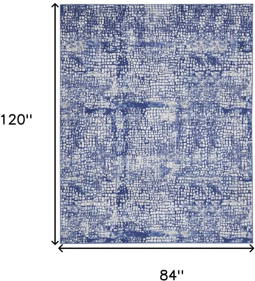 Ivory and Navy Blue Abstract Distressed Non Skid Area Rug Photo 3