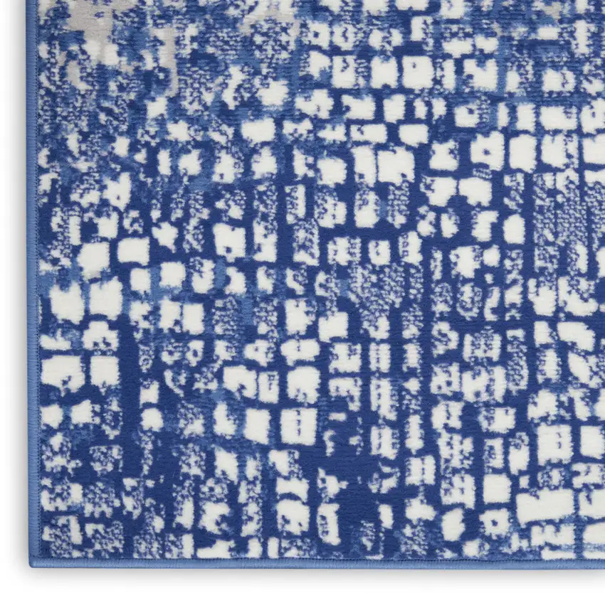 Ivory and Navy Blue Abstract Distressed Non Skid Area Rug Photo 8