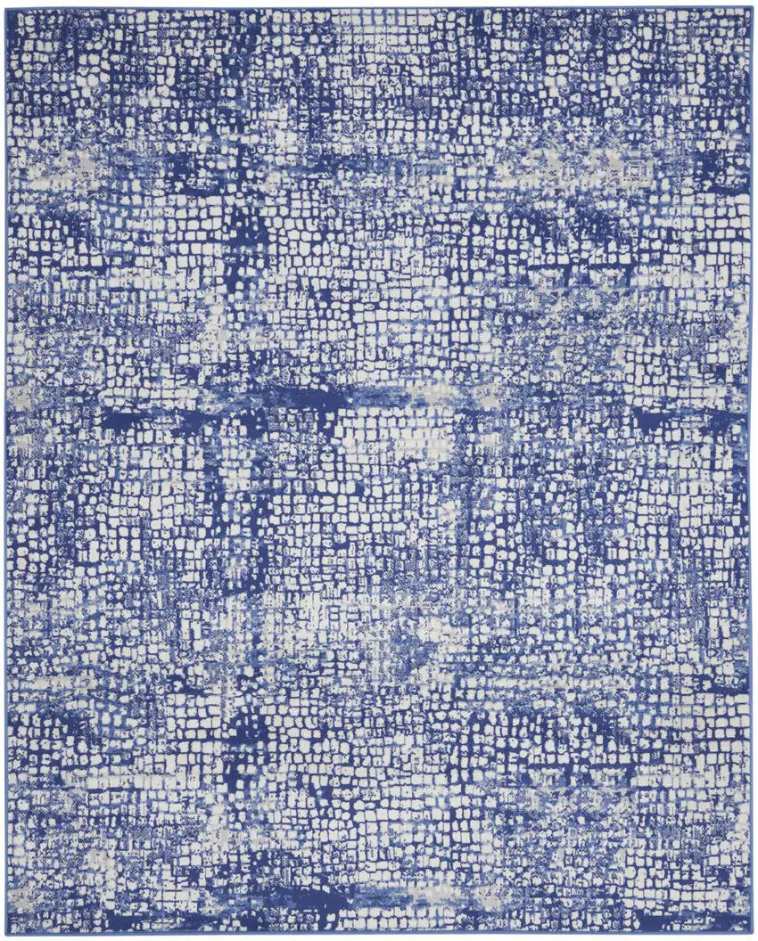 Ivory and Navy Blue Abstract Distressed Non Skid Area Rug Photo 2