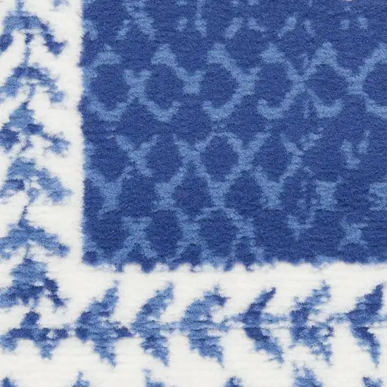 Ivory and Navy Blue Abstract Distressed Non Skid Area Rug Photo 7