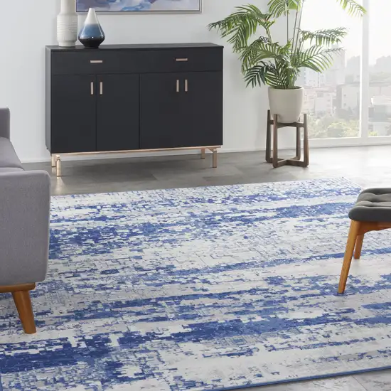 Ivory and Navy Blue Abstract Distressed Non Skid Area Rug Photo 5