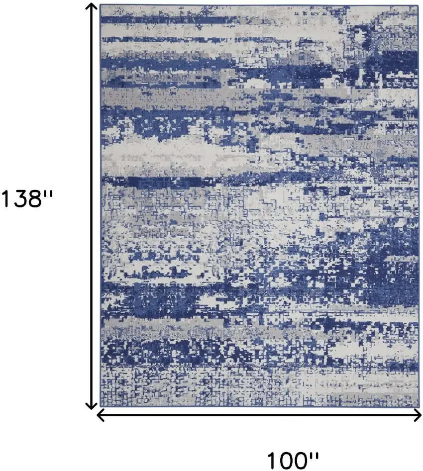 Ivory and Navy Blue Abstract Distressed Non Skid Area Rug Photo 3