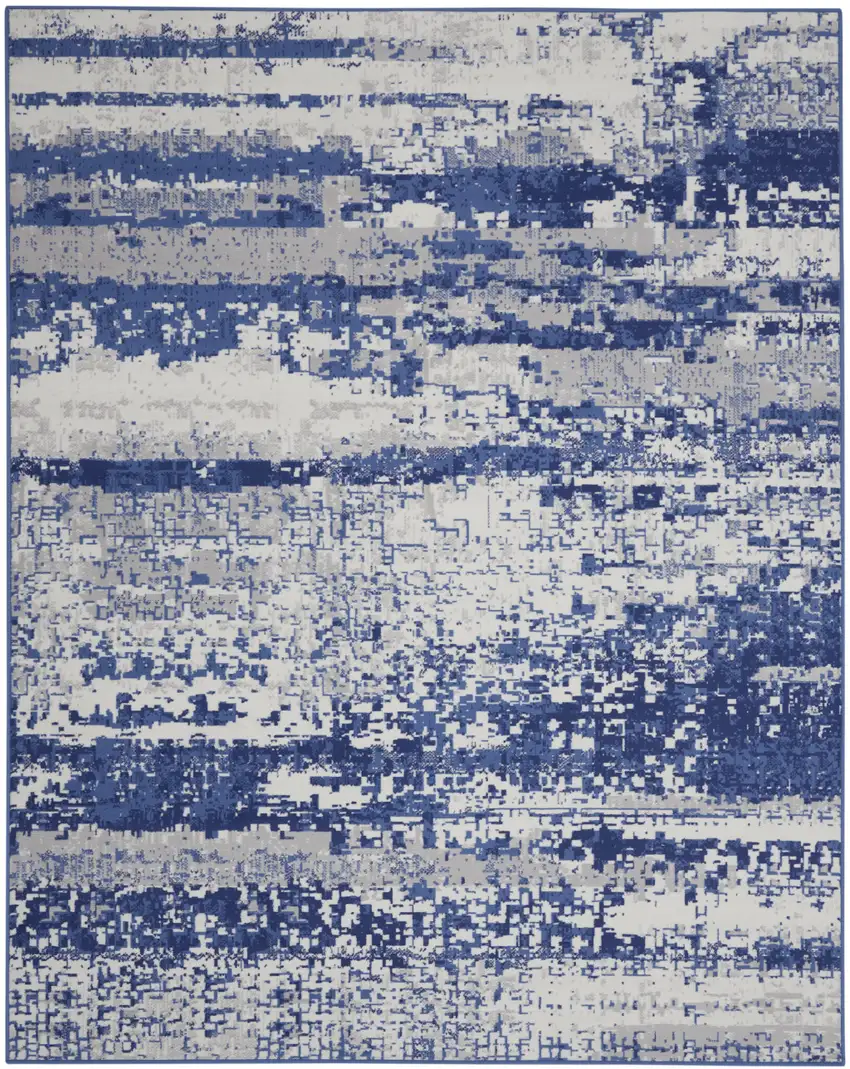 Ivory and Navy Blue Abstract Distressed Non Skid Area Rug Photo 2