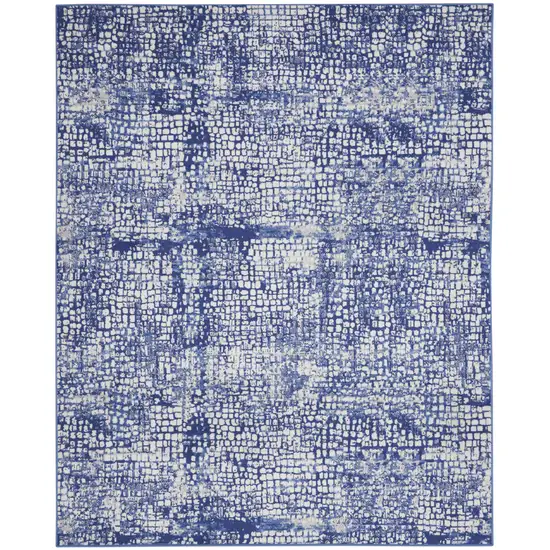 Ivory and Navy Blue Abstract Distressed Non Skid Area Rug Photo 1
