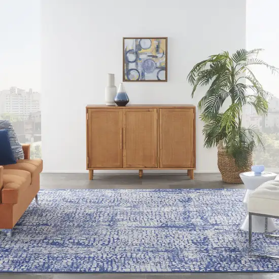 Ivory and Navy Blue Abstract Distressed Non Skid Area Rug Photo 6