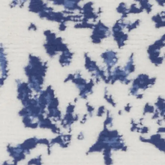Ivory and Navy Blue Damask Distressed Area Rug Photo 5