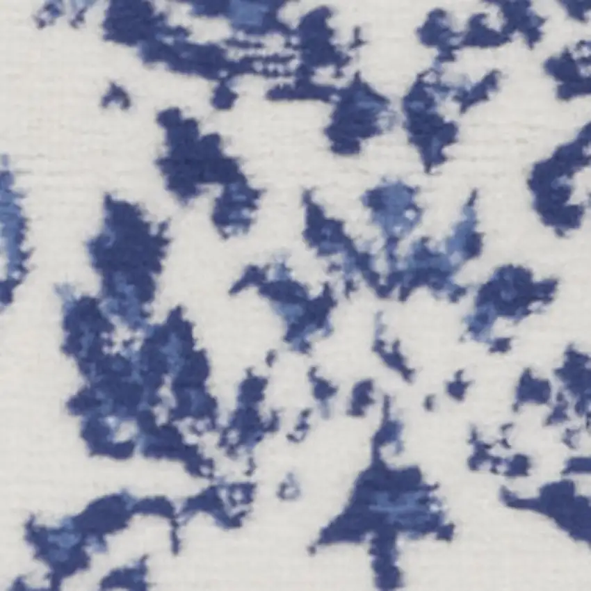 Ivory and Navy Blue Damask Distressed Area Rug Photo 5
