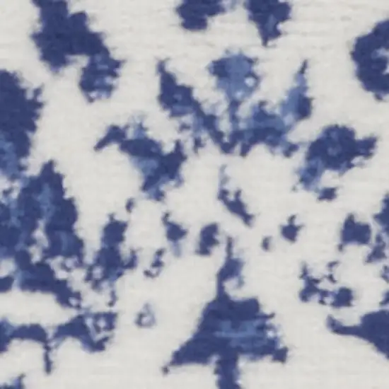 Ivory and Navy Blue Damask Distressed Area Rug Photo 4