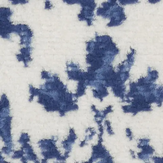 Ivory and Navy Blue Damask Distressed Area Rug Photo 3