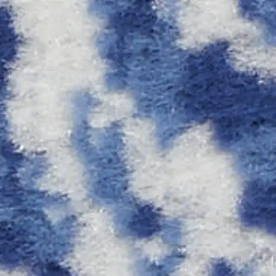 Ivory and Navy Blue Damask Distressed Non Skid Area Rug Photo 1