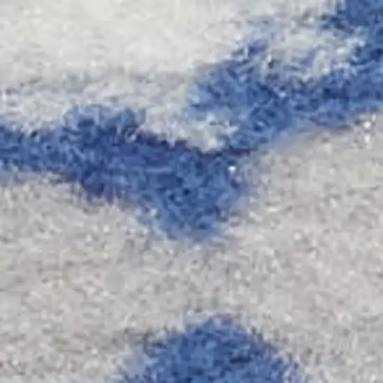 Ivory and Navy Blue Damask Distressed Non Skid Area Rug Photo 6