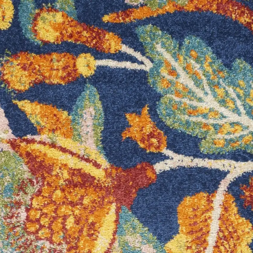 Ivory and Navy Blue Floral Distressed Area Rug Photo 3