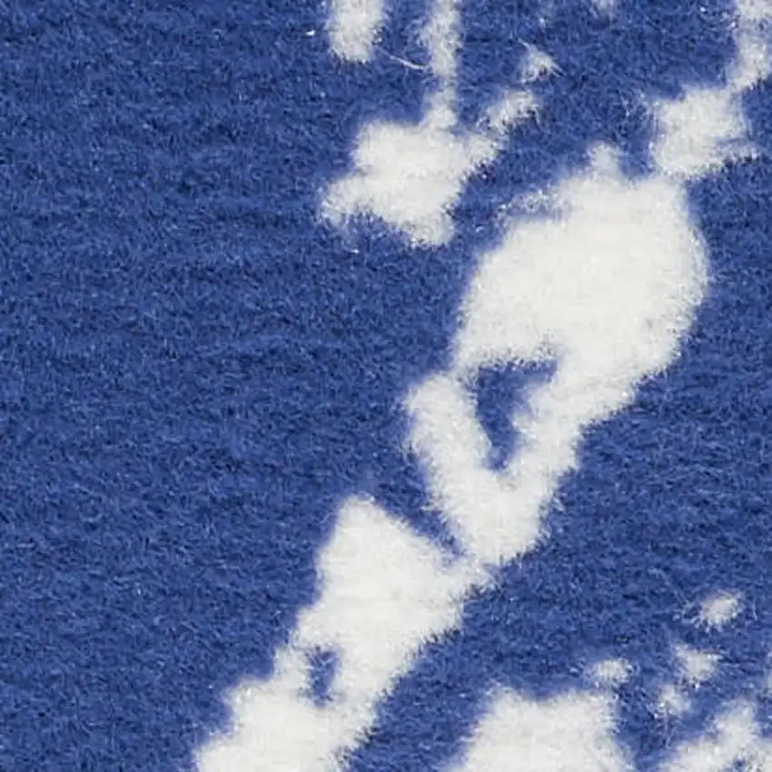 Ivory and Navy Blue Floral Distressed Non Skid Area Rug Photo 1