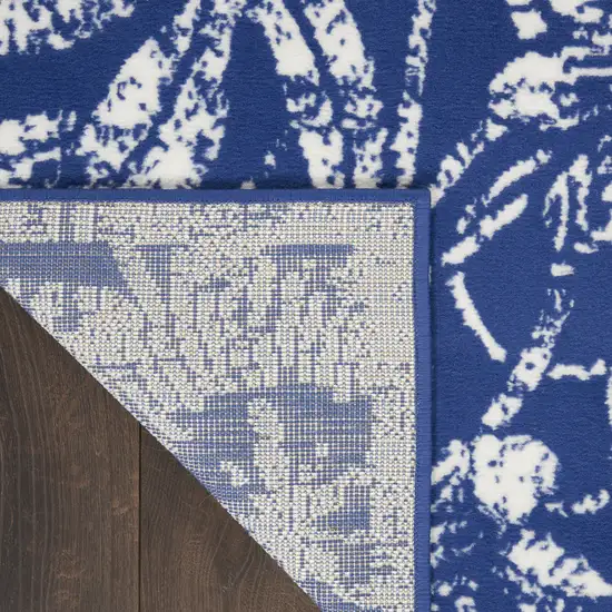 Ivory and Navy Blue Floral Distressed Non Skid Area Rug Photo 7
