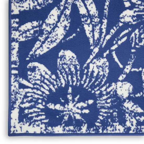 Ivory and Navy Blue Floral Distressed Non Skid Area Rug Photo 9