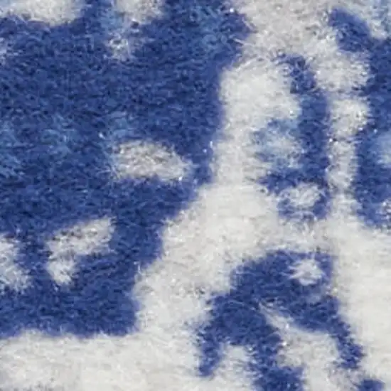 Ivory and Navy Blue Geometric Distressed Area Rug Photo 4