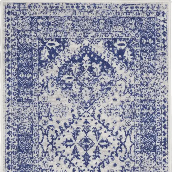 Ivory and Navy Blue Geometric Distressed Area Rug Photo 7