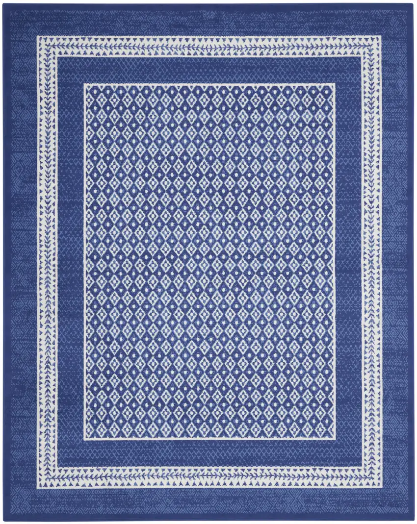 Ivory and Navy Blue Geometric Distressed Non Skid Area Rug Photo 9