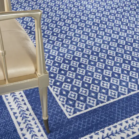 Ivory and Navy Blue Geometric Distressed Non Skid Area Rug Photo 4